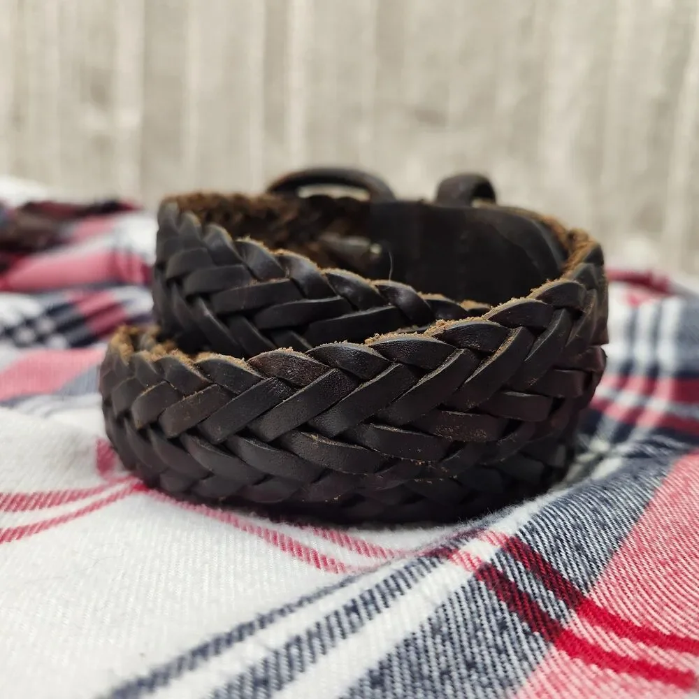 Dockers Mens 36 Dark Brown Braided Genuine Leather Belt Leather Covered Buckle